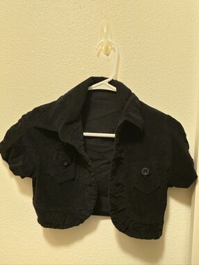 Girls M Black Short Sleeve Corderoy Cropped Jacket